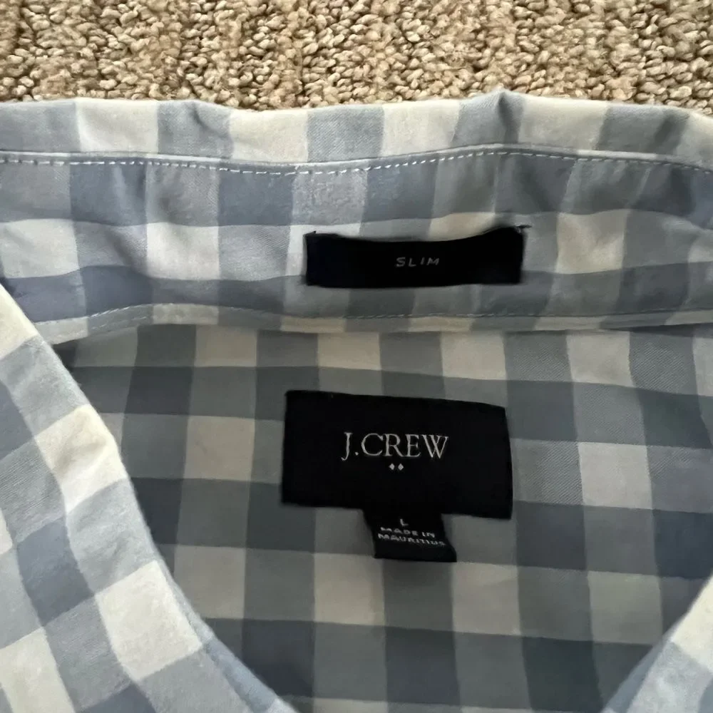 J. Crew Mens Blue and White Checkered Button Down Shirt
